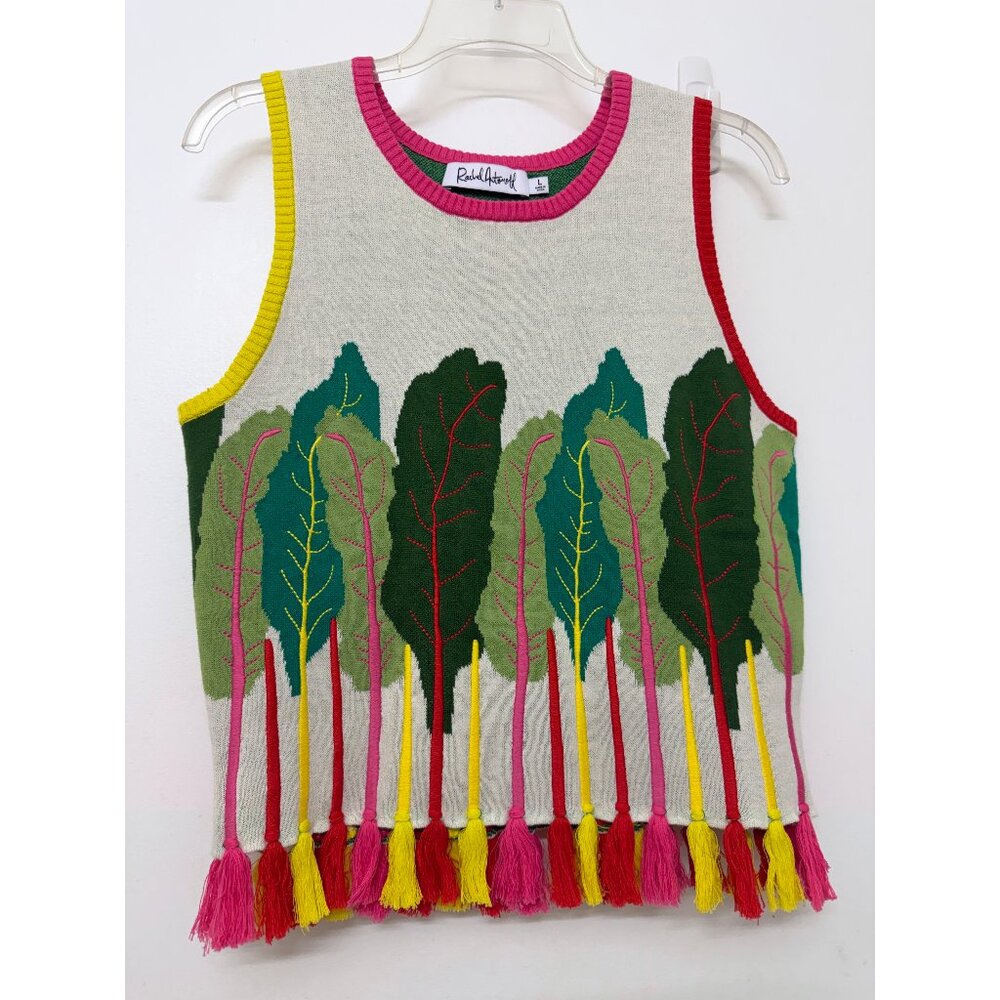 Rachel Antonoff Rainbow Chard Shell Sweater Tank Vest Cropped Lettuce Leaf L - Picture 4 of 12